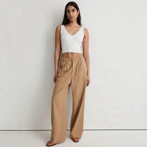 Madewell The Petite Harlow Wide Leg Pant High Waist Pleat Front Trouser Khaki 6P